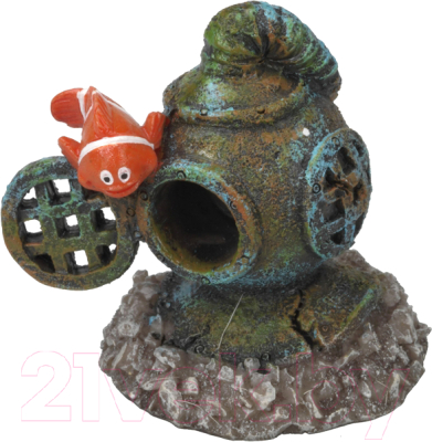 Декорация для аквариума Aqua Della Рыбка немо на шлеме / 234/427033 (зеленый)