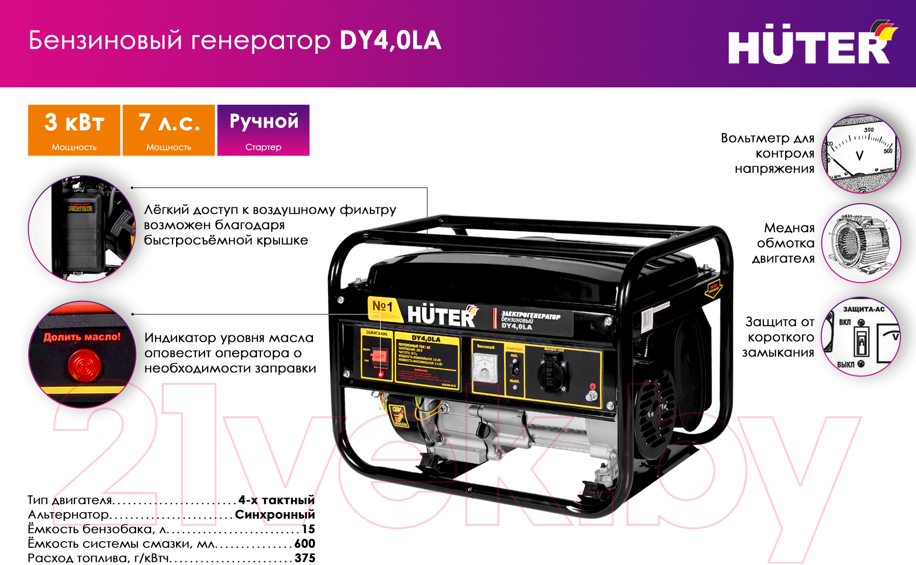 Бензиновый генератор Huter DY4.0LA (64/1/74)