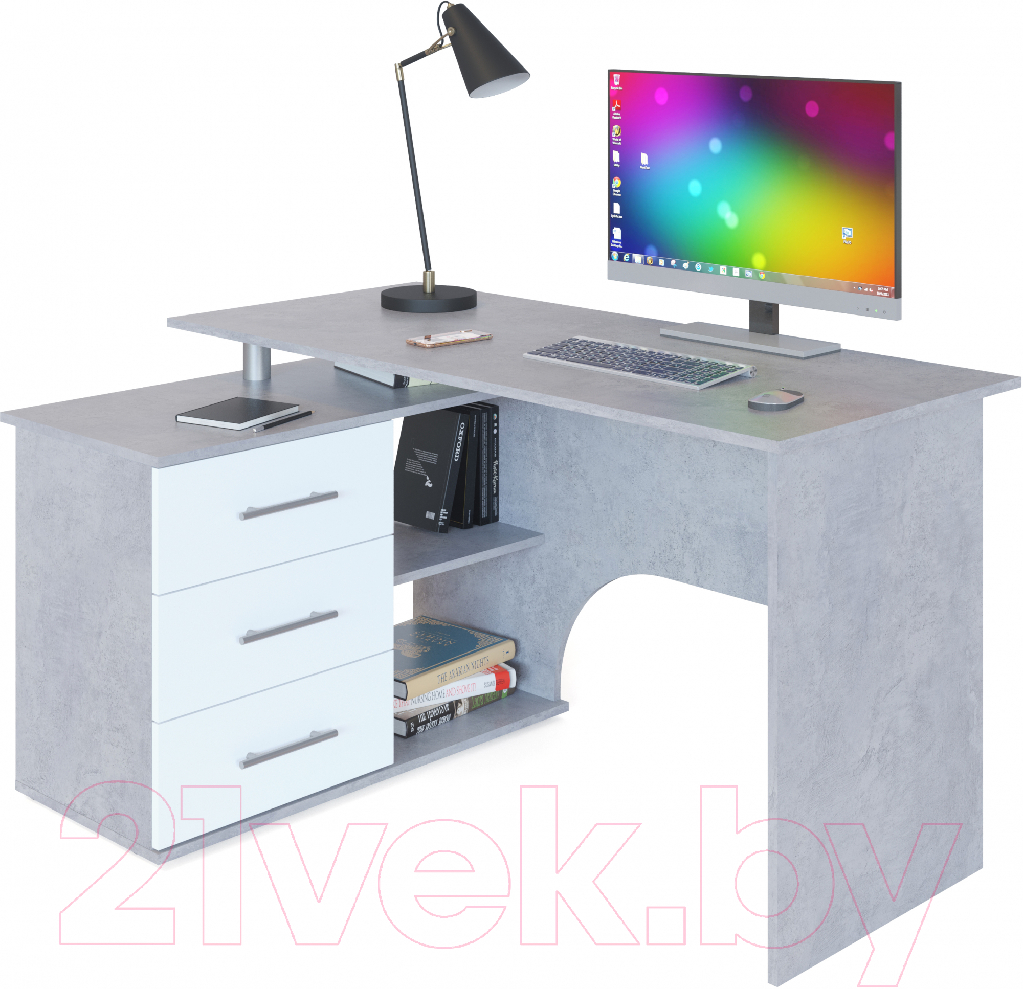 Компьютерный стол Сокол-Мебель КСТ-09Л (бетон/белый)