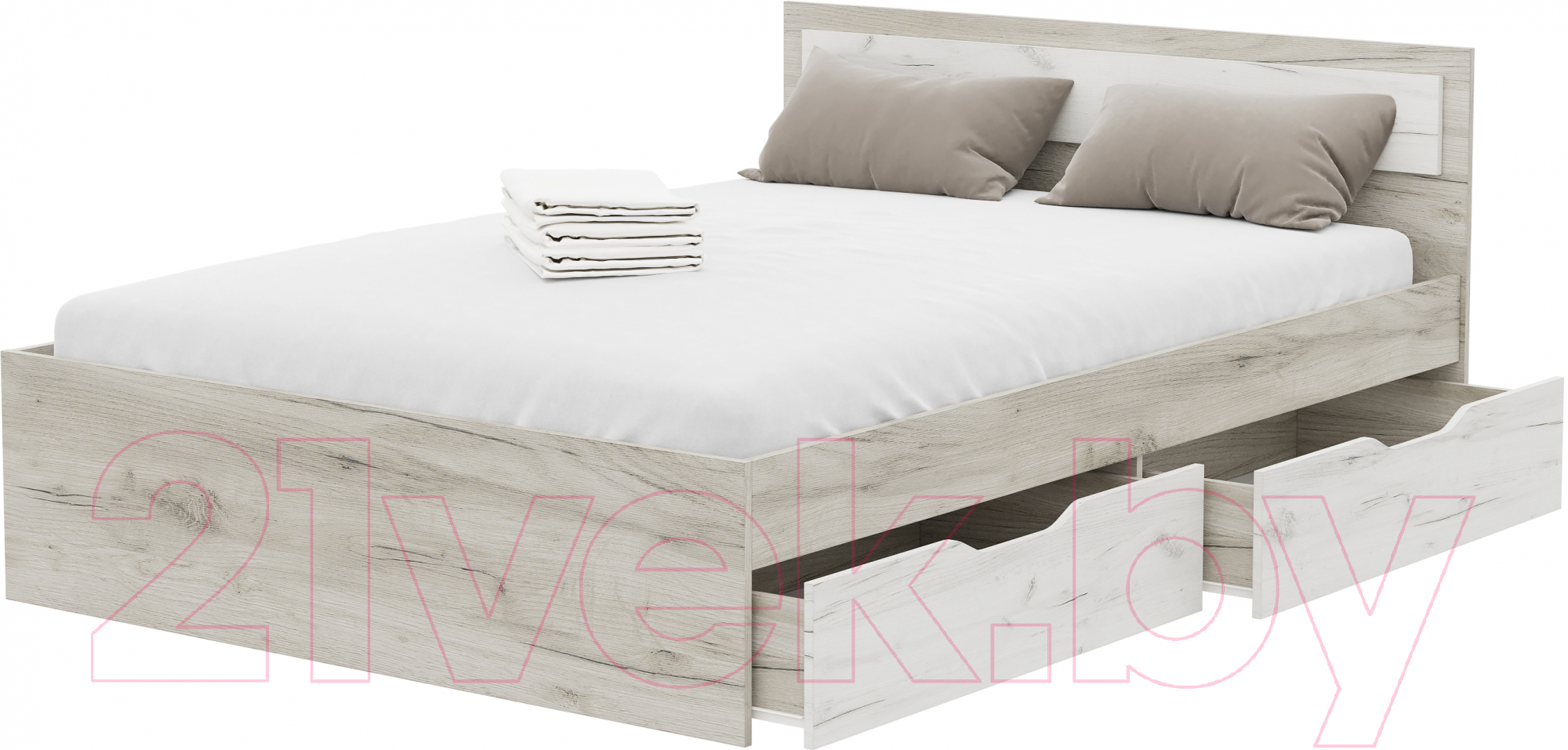 Полуторная кровать Стендмебель Гармония КР-605 140x200 (дуб крафт белый/дуб крафт серый)