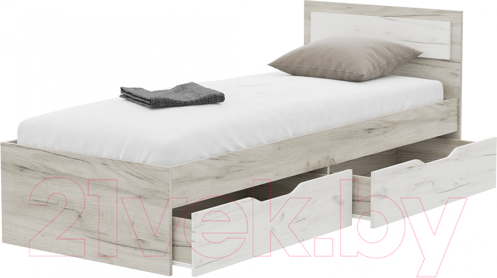 Односпальная кровать Стендмебель Гармония КР-607 80x200 (дуб крафт белый/дуб крафт серый)