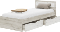 Односпальная кровать Стендмебель Гармония КР-608 90x200 (дуб крафт белый/дуб крафт серый) - 
