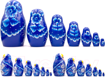Матрешка сувенирная Брестская Фабрика Сувениров В синем наряде и расписанными вручную ромашками 7033
