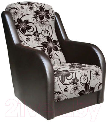Кресло мягкое Асмана Дачник-1 (рогожка цветок крупный коричневый/кожзам коричневый)