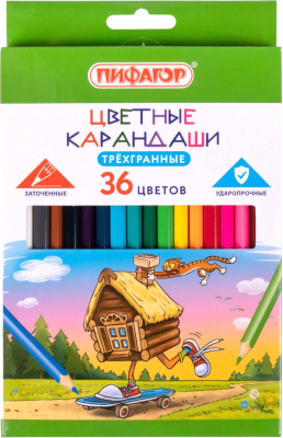 Набор цветных карандашей Пифагор Сказки / 181824 (36цв)