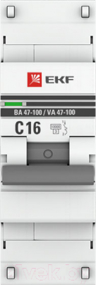 Выключатель автоматический EKF PROxima ВА 47-100 1P 16А (C) 10kA / mcb47100-1-16C-pro