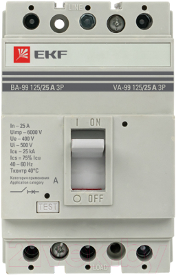 Изображение товара Выключатель автоматический EKF PROxima ВА-99 125/25А 3P 25кА / mccb99-125-25