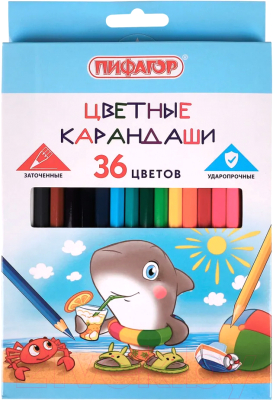 Набор цветных карандашей Пифагор Веселые акулята / 181819 (36цв)