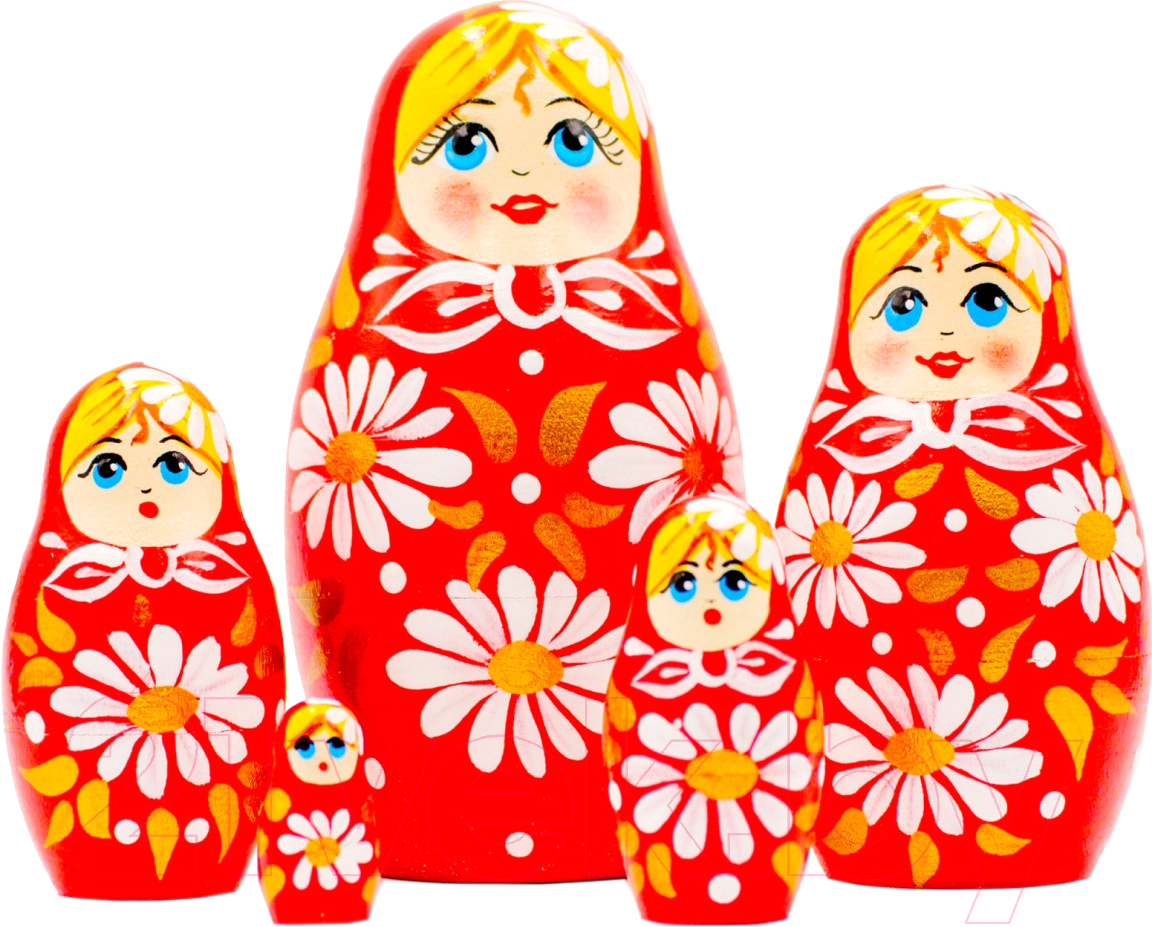 Матрешка сувенирная Брестская Фабрика Сувениров В красном наряде и расписанными вручную ромашками 5037