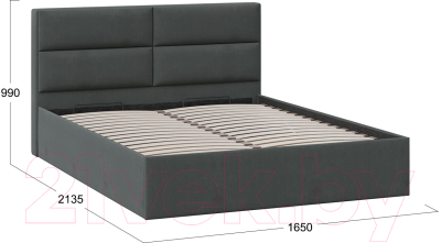 Двуспальная кровать ТриЯ Глосс универсальный тип 1 с ПМ 160x200 (велюр графит)