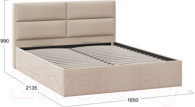 Двуспальная кровать ТриЯ Глосс универсальный тип 1 с ПМ 160x200 (велюр мокко светлый)