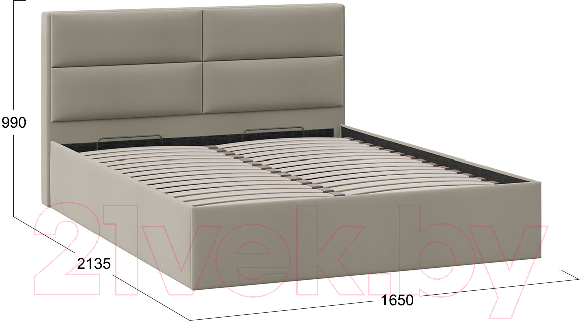 Двуспальная кровать ТриЯ Глосс универсальный тип 1 с ПМ 160x200 (велюр мокко темный) — фото 4