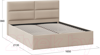 Двуспальная кровать ТриЯ Глосс универсальный тип 1 160x200 (велюр мокко светлый)