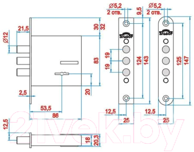 Изображение товара Замок врезной Эльбор Rex 1.4 / 1.04.04 (3 ключа)