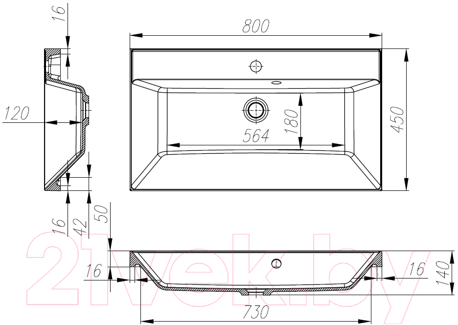 Умывальник BelBagno BB800/450-LV-ART-AST-NERO