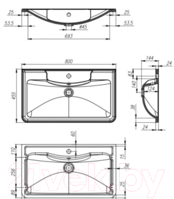 Умывальник BelBagno BB800/455-LV-ART-ALR-NERO