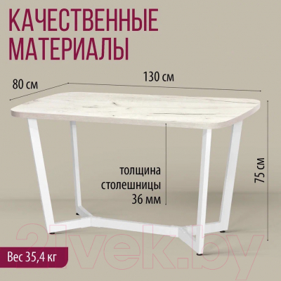 Обеденный стол Millwood Лофт Мюнхен 130x80x75 (дуб белый Craft/металл белый)