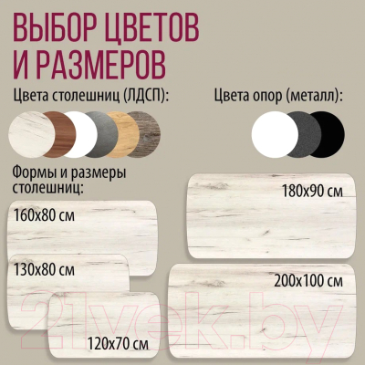 Обеденный стол Millwood Лофт Мюнхен 180x90x75 (дуб белый Craft/металл белый)