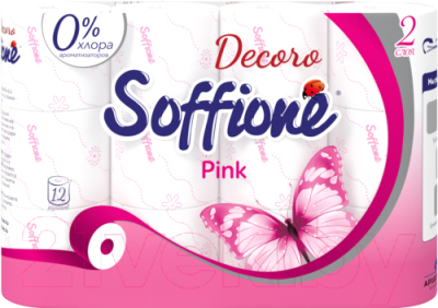 Туалетная бумага Soffione Decoro Pink Двухслойная (12шт, розовый)