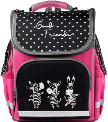 Школьный рюкзак Феникс+ Зебры / 53776 (черный/розовый)
