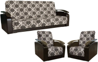 Комплект мягкой мебели Асмана Антуан (рогожка вензель коричневый/кожзам коричневый) - 