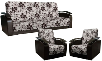 Комплект мягкой мебели Асмана Антуан (рогожка цветок крупный коричневый/кожзам коричневый) - 