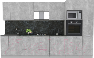 Готовая кухня Интерлиния Мила Лайт 3.4 ВТ (бетон/бетон/кастилло темный)