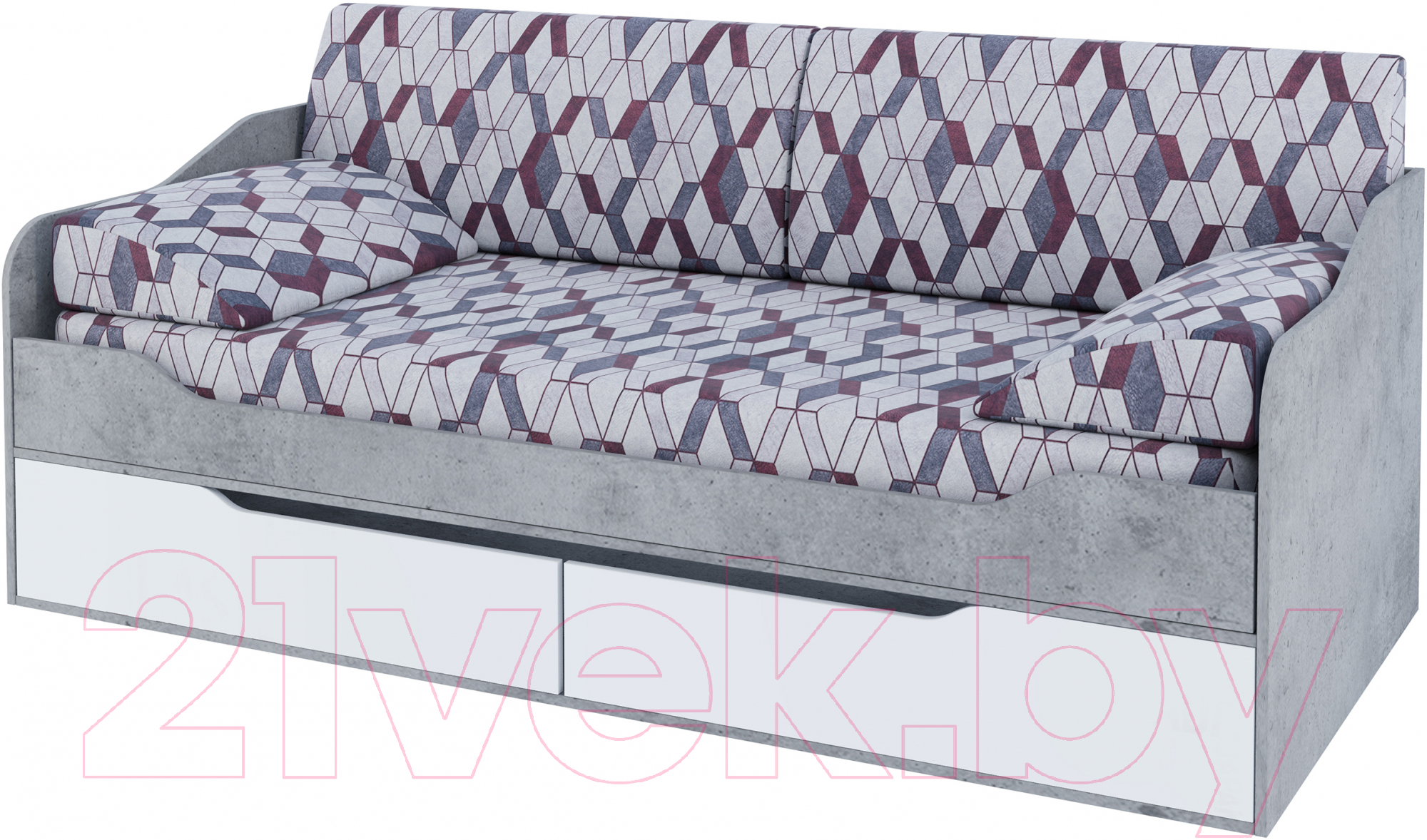 Кровать-тахта SV-мебель Грей К с ящиками 90x200 (цемент светлый/белый/без фотопечати)