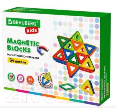 Конструктор магнитный Brauberg Kids Magnetic Big Blocks-34 / 663845
