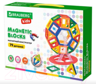 Конструктор магнитный Brauberg Kids Magnetic Mega Blocks-79 / 663848