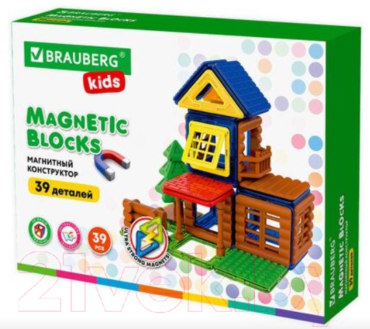 Конструктор магнитный Brauberg Kids Magnetic Build Blocks-79 Построй дом / 663849