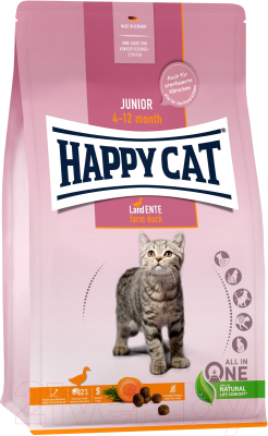 Сухой корм для кошек Happy Cat Junior 4-12 Month Land Ente утка, без злаков / 70545 (4кг)
