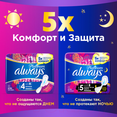 Прокладки гигиенические Always Ultra Platinum Night Duo (6шт, ультратонкие)