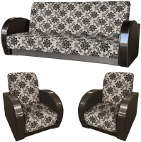Комплект мягкой мебели Асмана Антуан-1 (рогожка вензель коричневый/кожзам коричневый) - 