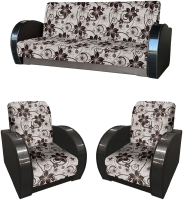 Комплект мягкой мебели Асмана Антуан-1 (рогожка цветок крупный коричневый/кожзам коричневый) - 