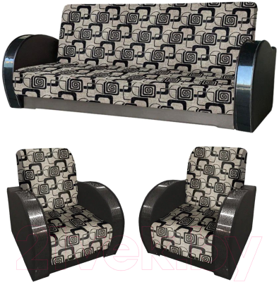 Комплект мягкой мебели Асмана Антуан-1 (рогожка кубики коричневые/кожзам коричневый)