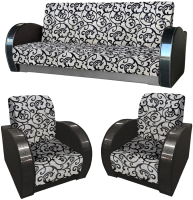 Комплект мягкой мебели Асмана Антуан-1 (рогожка завиток черный/кожзам черный) - 
