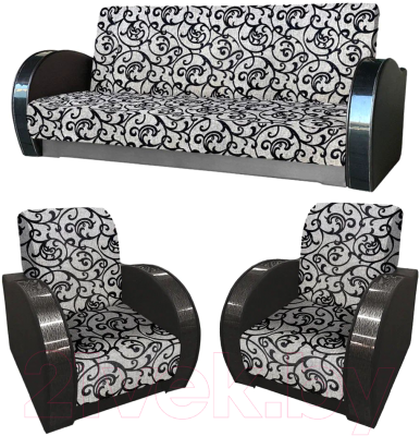 Комплект мягкой мебели Асмана Антуан-1 (рогожка завиток черный/кожзам черный)