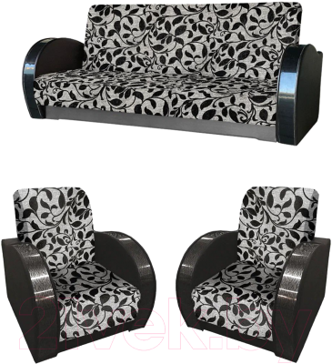 Комплект мягкой мебели Асмана Антуан-1 (рогожка листок черный/кожзам черный)
