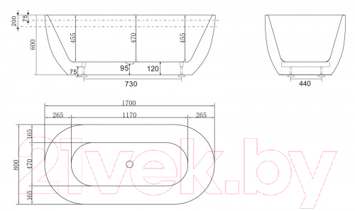 Ванна акриловая BelBagno BB70-1700-800-W/NM