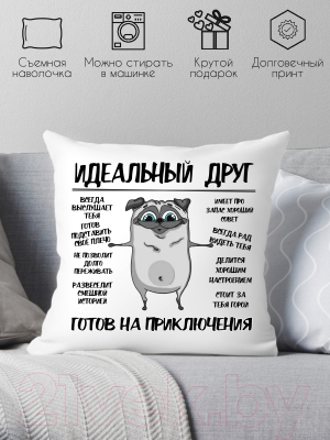 Подушка декоративная Print Style Идеальный друг - готов на приключения 40х40new10