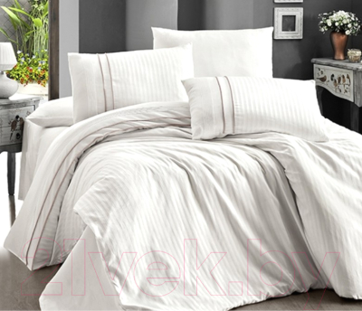 Комплект постельного белья Karven Сатин де люкс евро / N 044 Stripe Style Krem