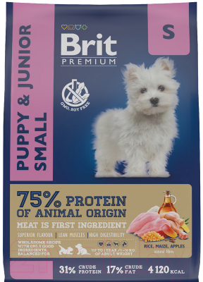 Сухой корм для собак Brit Premium Dog Puppy and Junior Small с курицей / 5049875 (1кг)