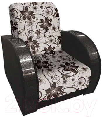 Кресло мягкое Асмана Антуан-1 (рогожка цветок крупный коричневый/кожзам коричневый)