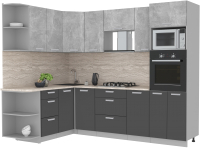 Кухонный гарнитур Интерлиния Мила Лайт 1.68x2.6 левая (бетон/антрацит/травертин) - 