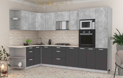 Готовая кухня Интерлиния Мила Лайт 1.68x3.2 левая (бетон/антрацит/травертин)