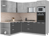Кухонный гарнитур Интерлиния Мила Лайт 1.88x2.4 левая (бетон/антрацит/травертин) - 