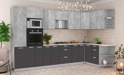Готовая кухня Интерлиния Мила Лайт 1.68x3.4 правая (бетон/антрацит/травертин)