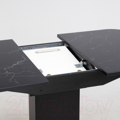 Обеденный стол Аврора Корсика стекло 120-151.5x80 (мрамор черный 9/черный)