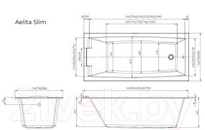 Ванна акриловая 1Марка Aelita Slim 170x90